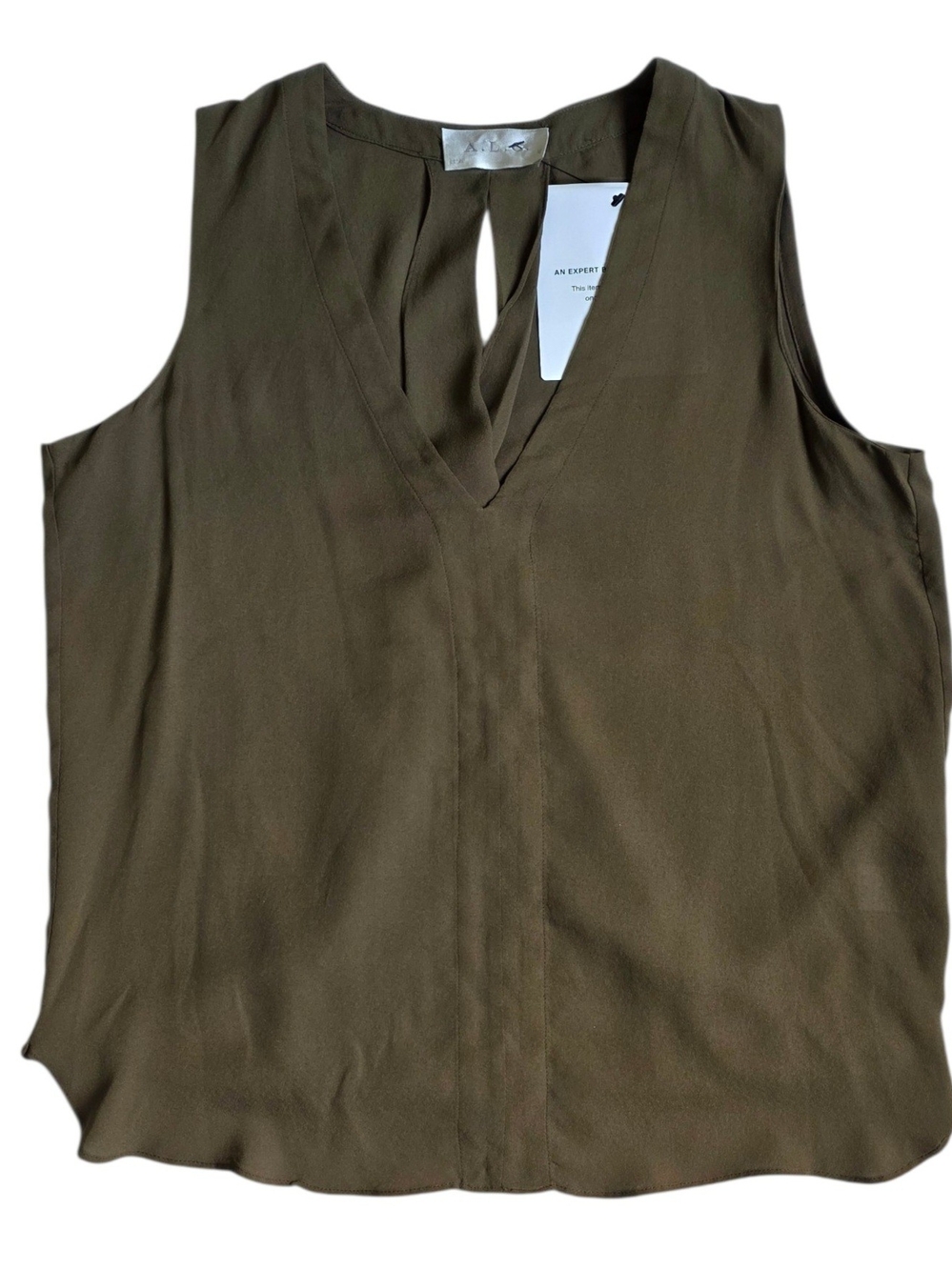 A.L.C. Silk Olive Sleeveless V-Neck Draped-Back Camisole Top - Picture 2 of 6